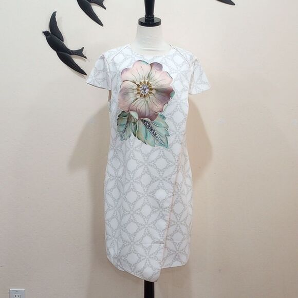 Ted Baker London Alila Cap Sleeve Sheath Dress Floral Pearl White Size 3 / 6 - 8 - Picture 8 of 14